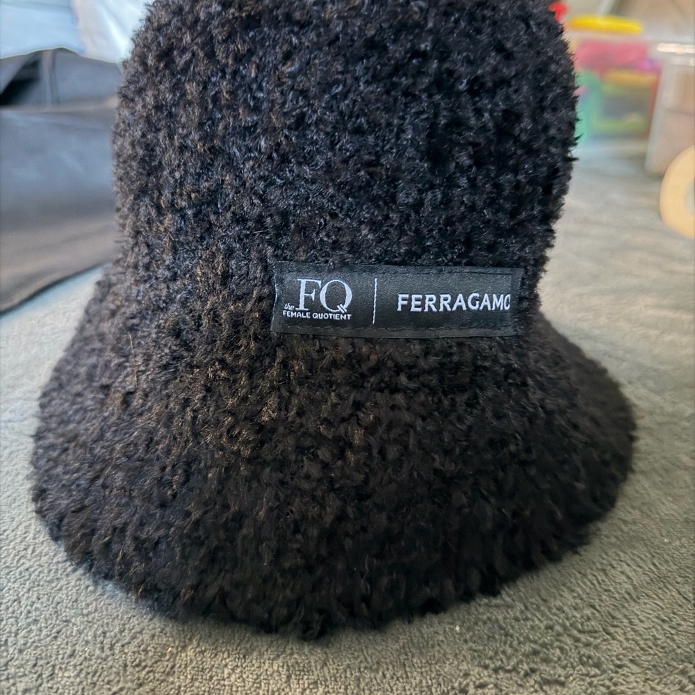 Salvatore Ferragamo Black Fuzzy Bucket Hat